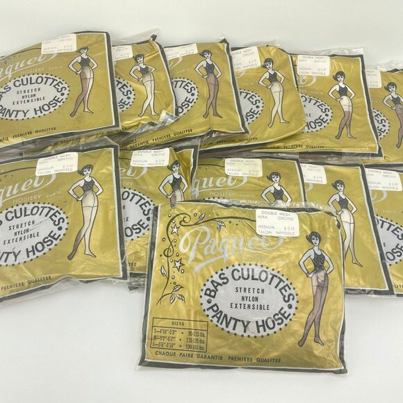 Vintage panty hose, 60s nylons, Paquet's Double Mesh beige medium size, NOS - Picture 2 of 6